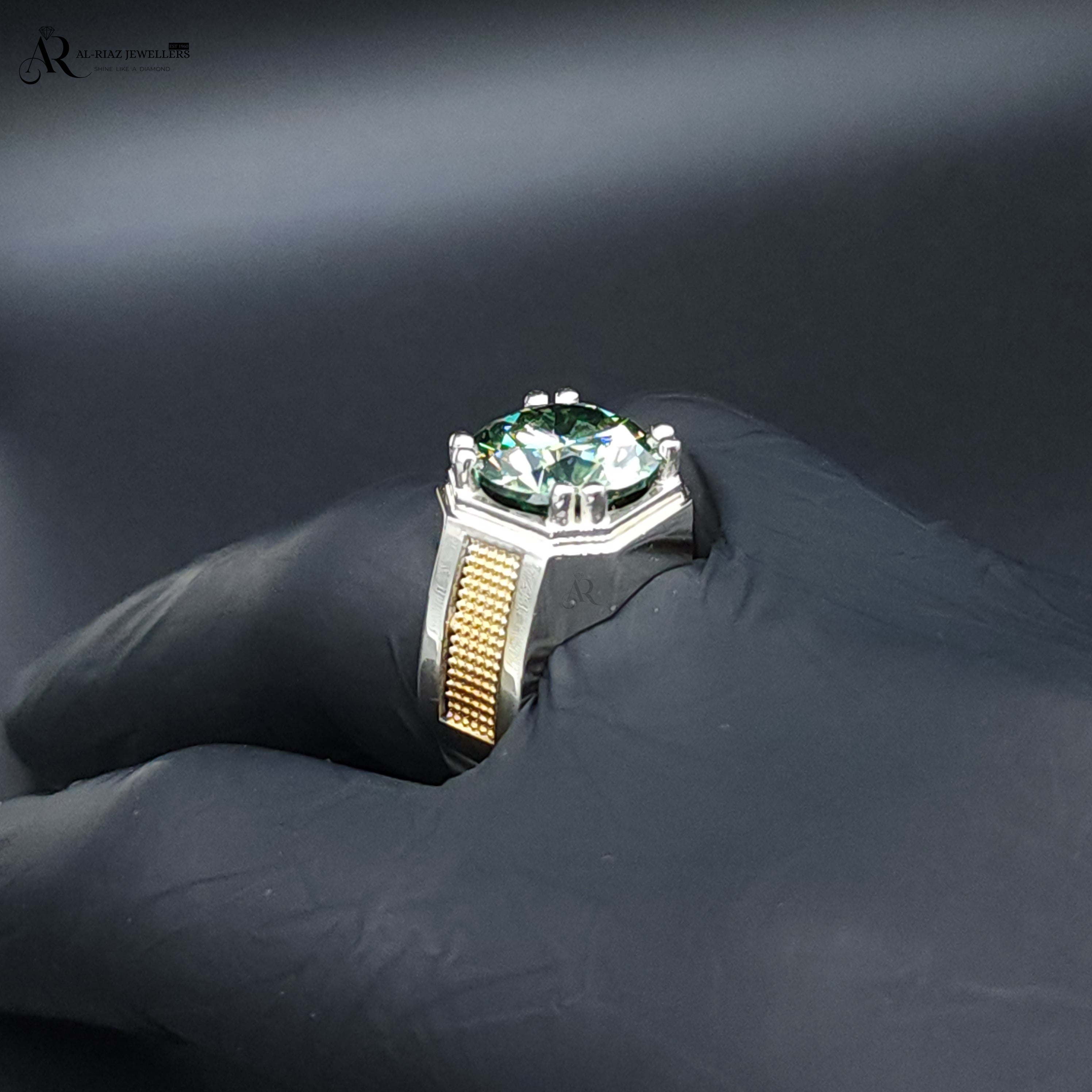 Verdant Crown Ring - Bold Green Moissanite Ring for Men in 925 Silver Al-Riaz Jewellers