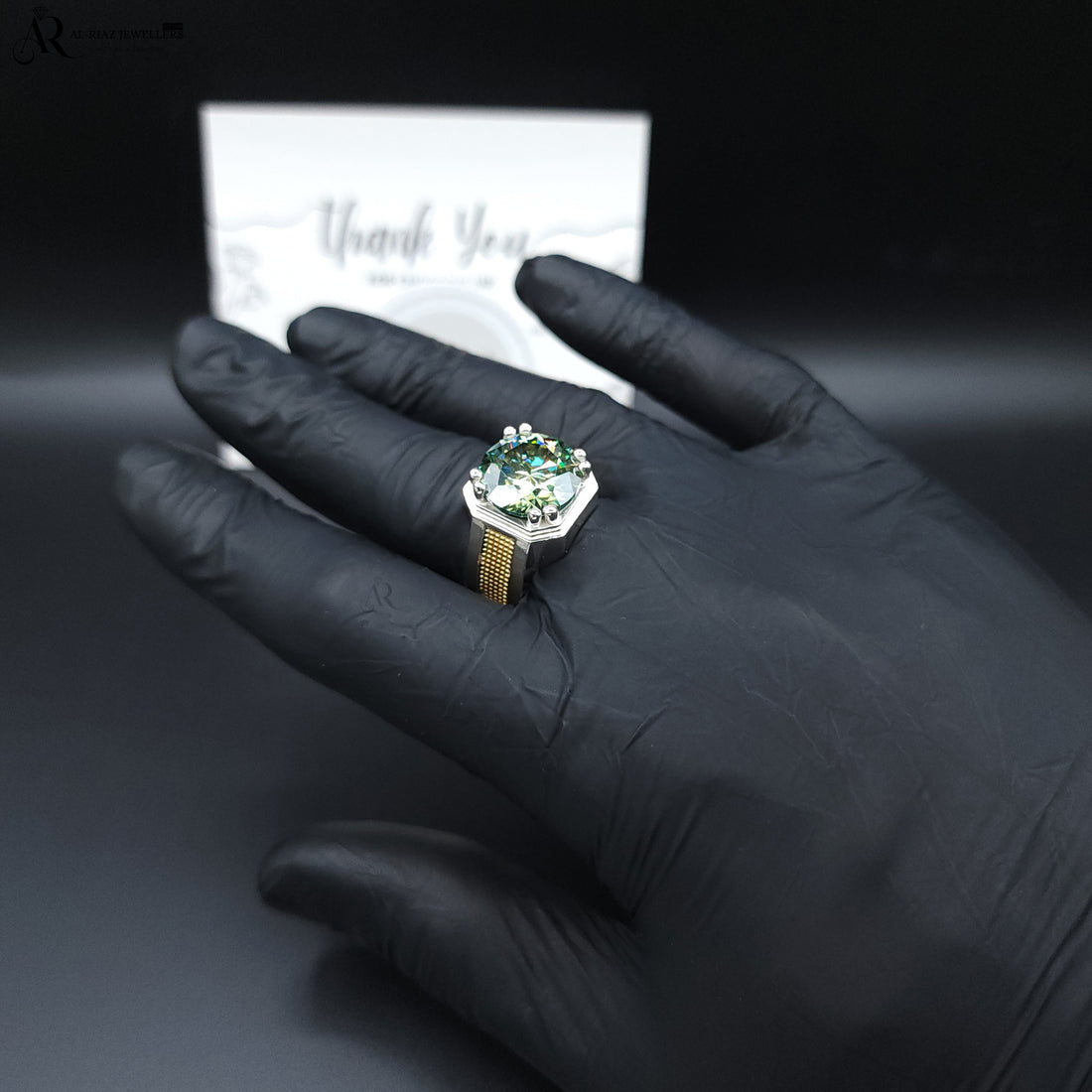 Verdant Crown Ring - Bold Green Moissanite Ring for Men in 925 Silver Al-Riaz Jewellers