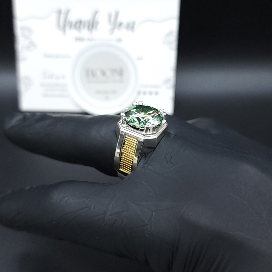 Verdant Crown Ring - Bold Green Moissanite Ring for Men in 925 Silver Al-Riaz Jewellers