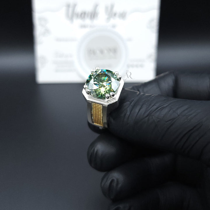 Verdant Crown Ring - Bold Green Moissanite Ring for Men in 925 Silver Al-Riaz Jewellers
