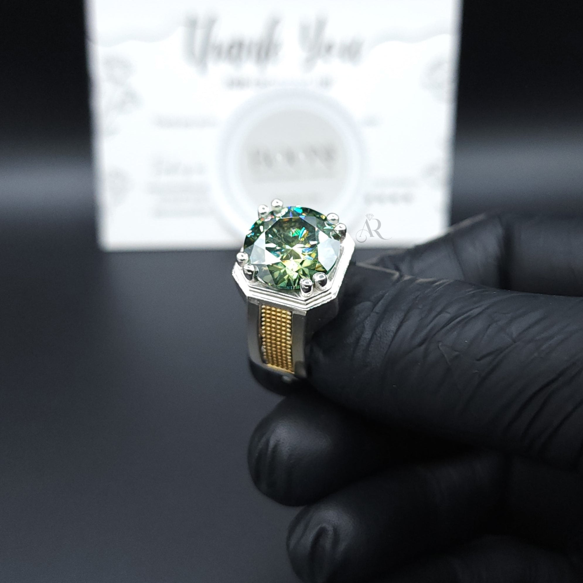 Verdant Crown Ring - Bold Green Moissanite Ring for Men in 925 Silver Al-Riaz Jewellers