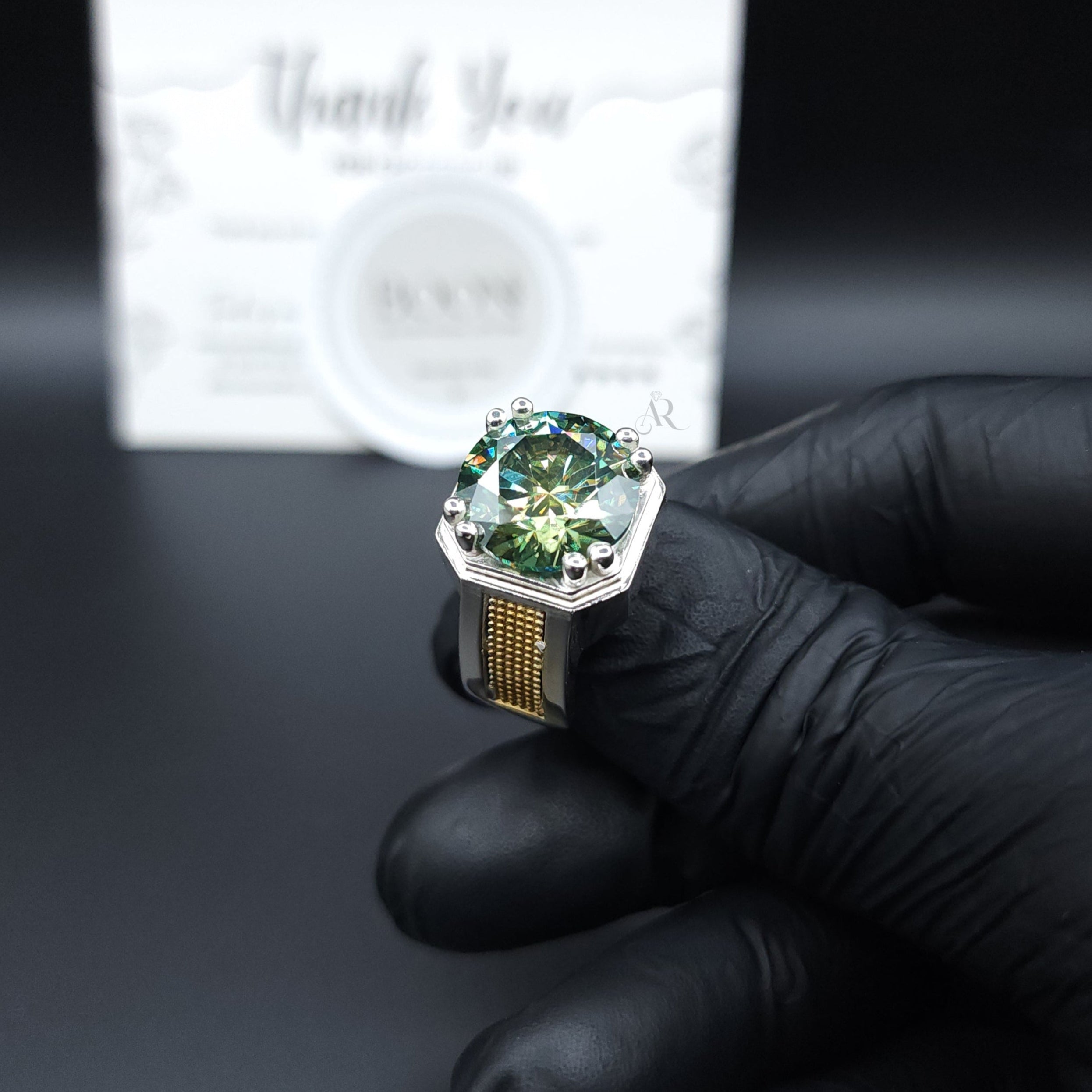 Verdant Crown Ring - Bold Green Moissanite Ring for Men in 925 Silver Al-Riaz Jewellers