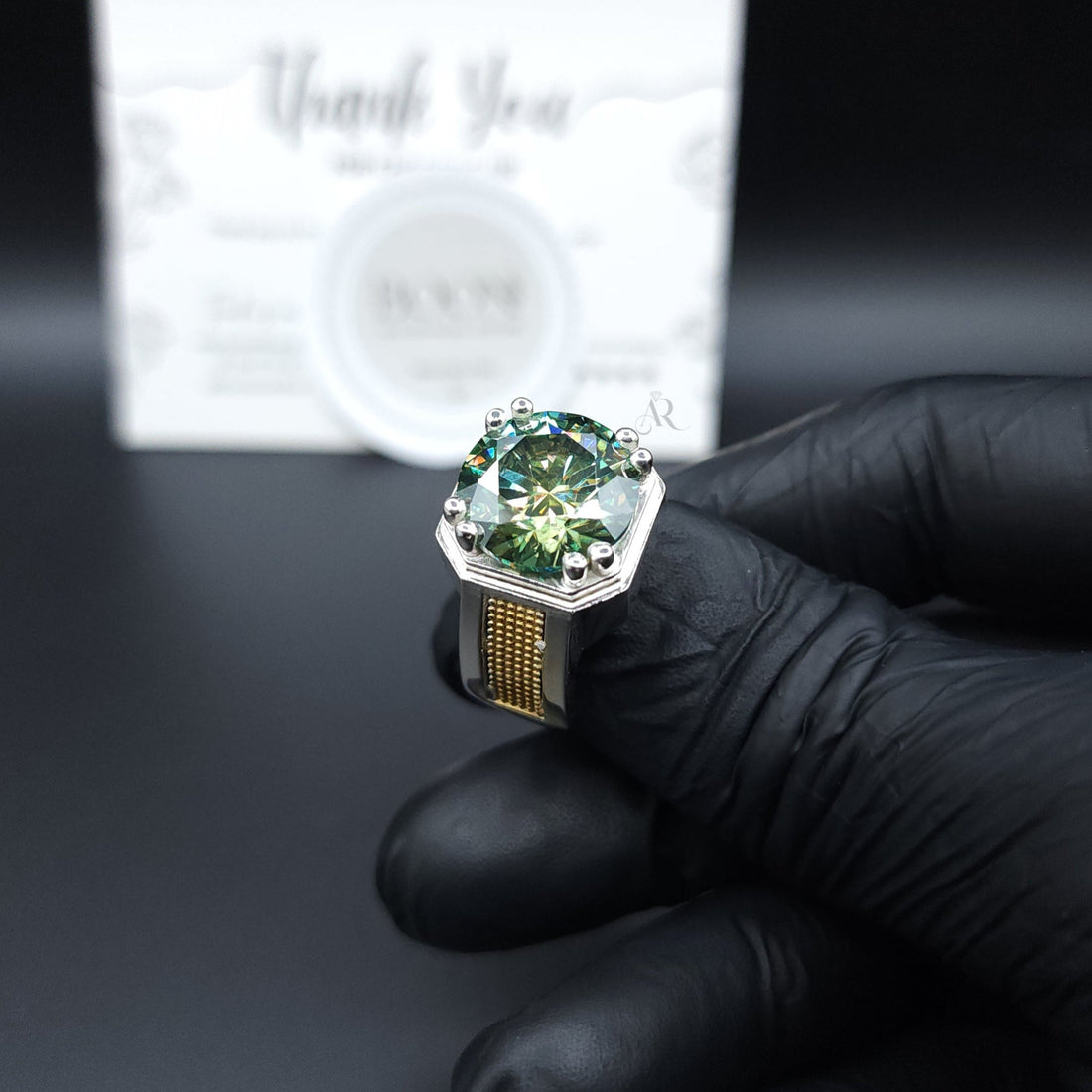 Verdant Crown Ring - Bold Green Moissanite Ring for Men in 925 Silver Al-Riaz Jewellers