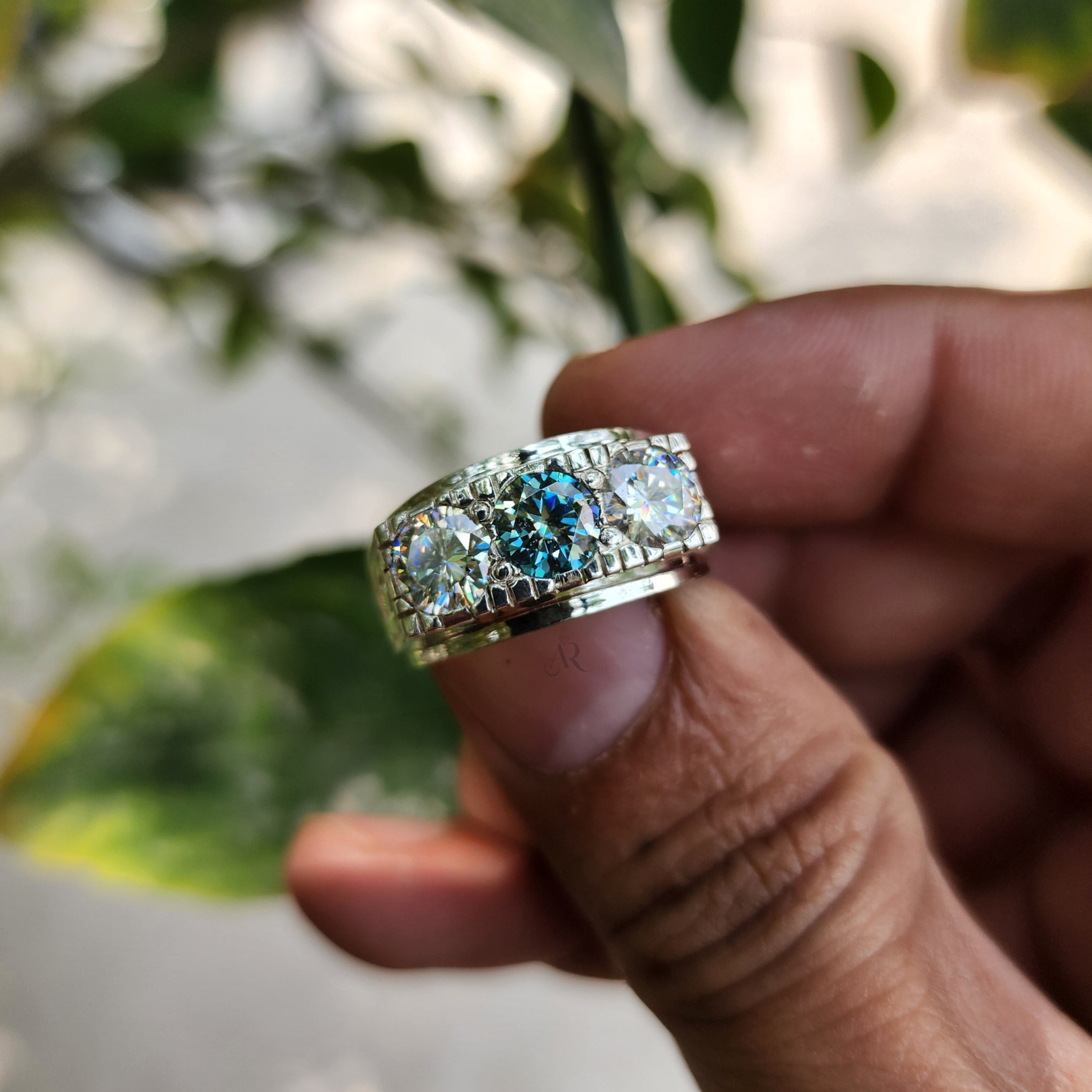 Regal Trio – Men's Moissanite Ring in 925 Silver (0.5ct & 1ct Options) Al-Riaz Jewellers