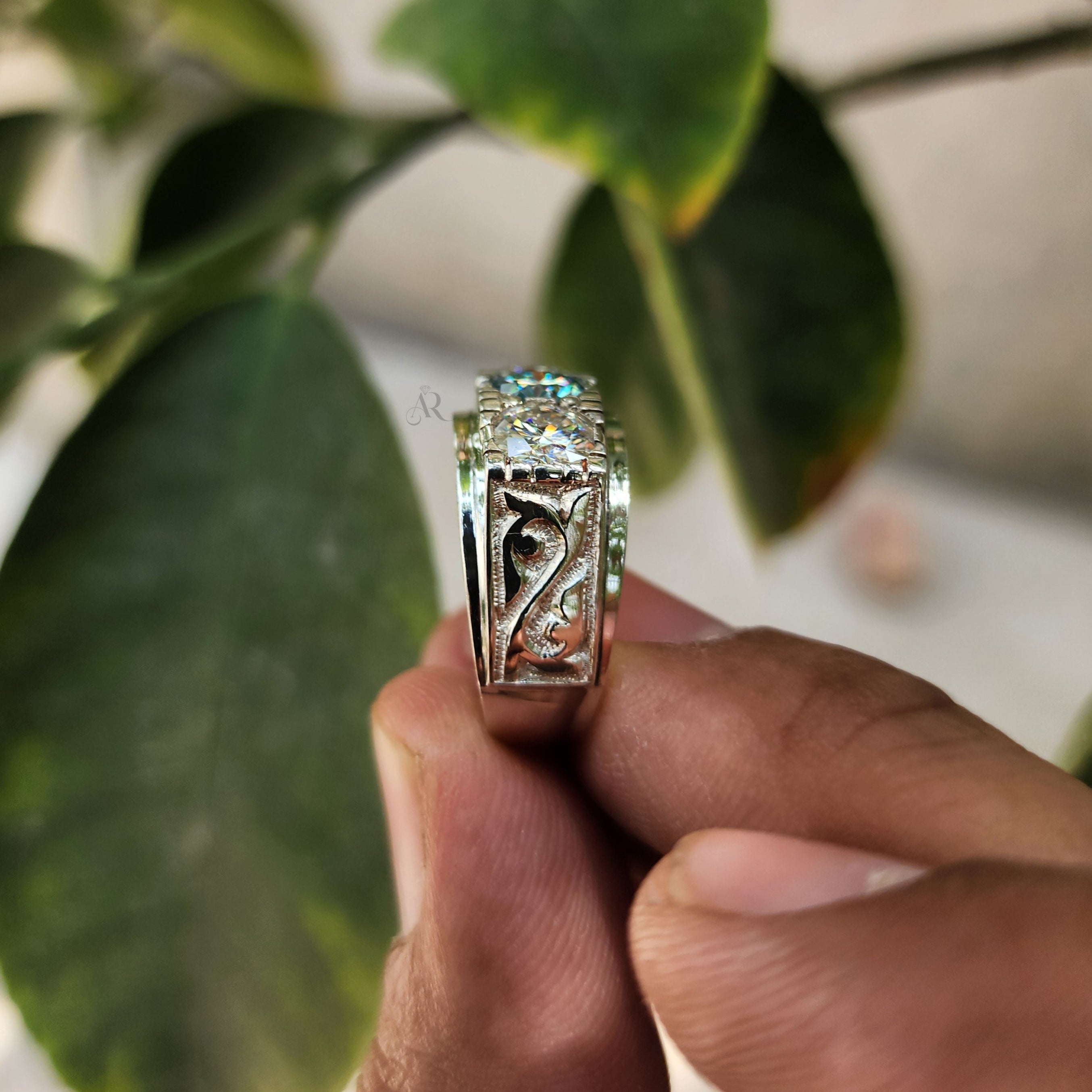 Regal Trio – Men's Moissanite Ring in 925 Silver (0.5ct & 1ct Options) Al-Riaz Jewellers