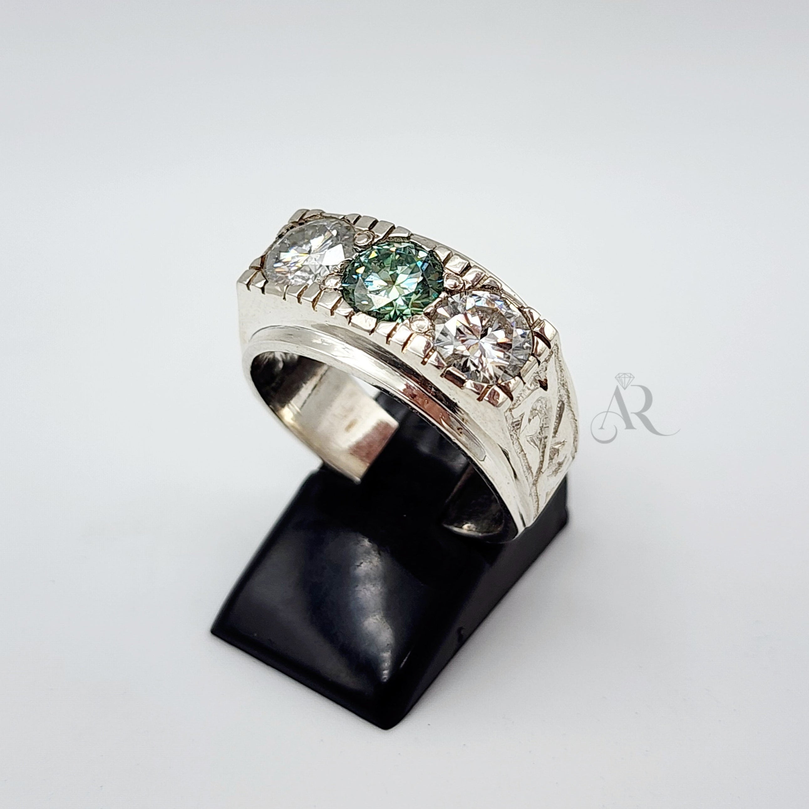 Regal Trio – Men's Moissanite Ring in 925 Silver (0.5ct & 1ct Options) Al-Riaz Jewellers