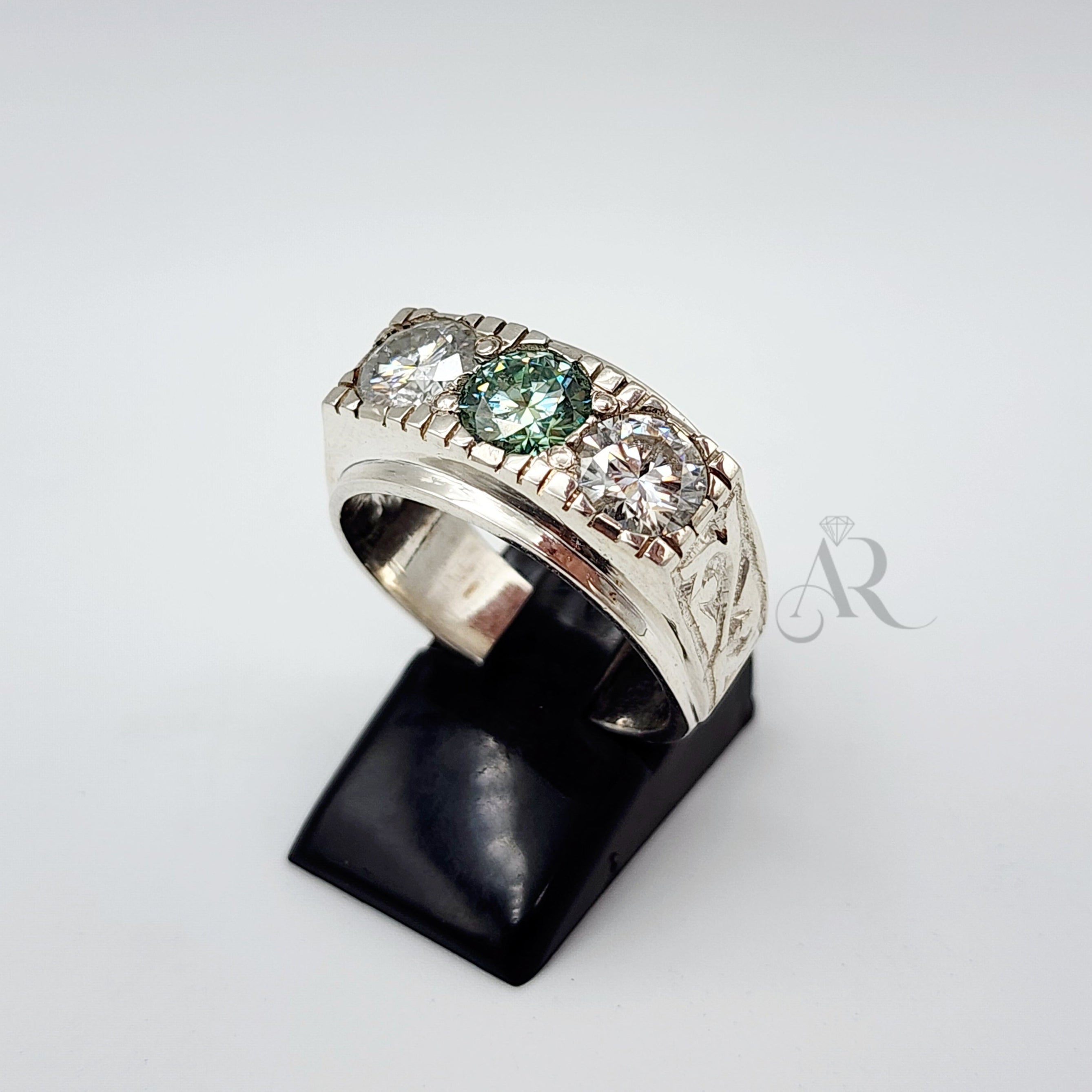 Regal Trio – Men's Moissanite Ring in 925 Silver (0.5ct & 1ct Options) Al-Riaz Jewellers