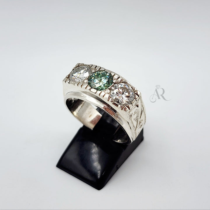 Regal Trio – Men's Moissanite Ring in 925 Silver (0.5ct & 1ct Options) Al-Riaz Jewellers