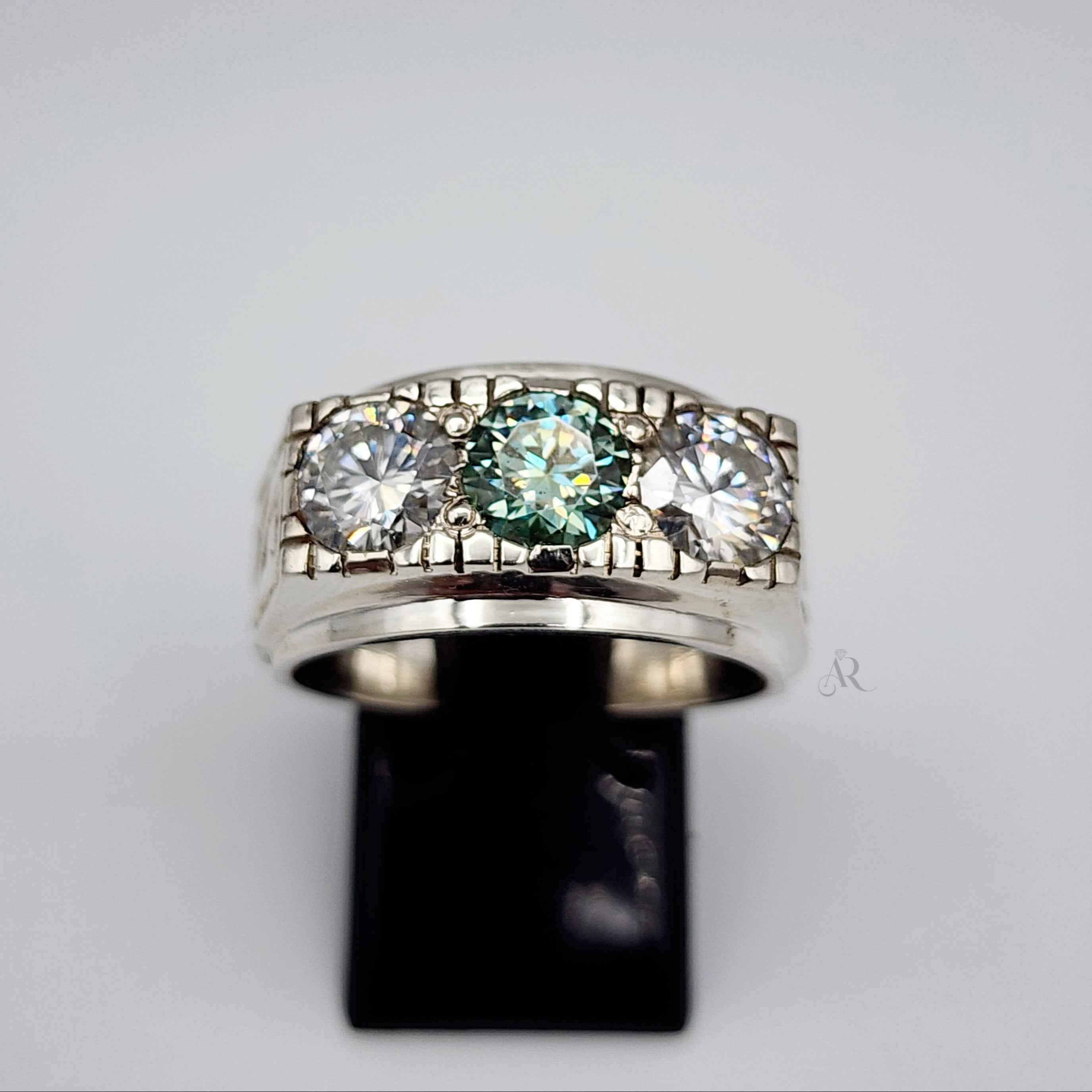 Regal Trio – Men's Moissanite Ring in 925 Silver (0.5ct & 1ct Options) Al-Riaz Jewellers