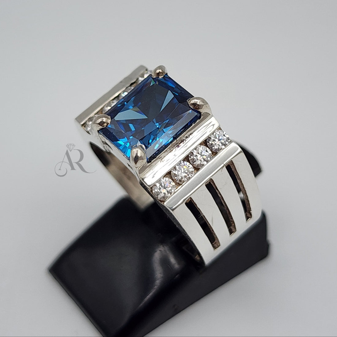 Titan Frost – Men's Handcrafted Blue Ice Zirconia &amp; Moissanite Ring | Al-Riaz Jewellers - Al-Riaz Jewellers