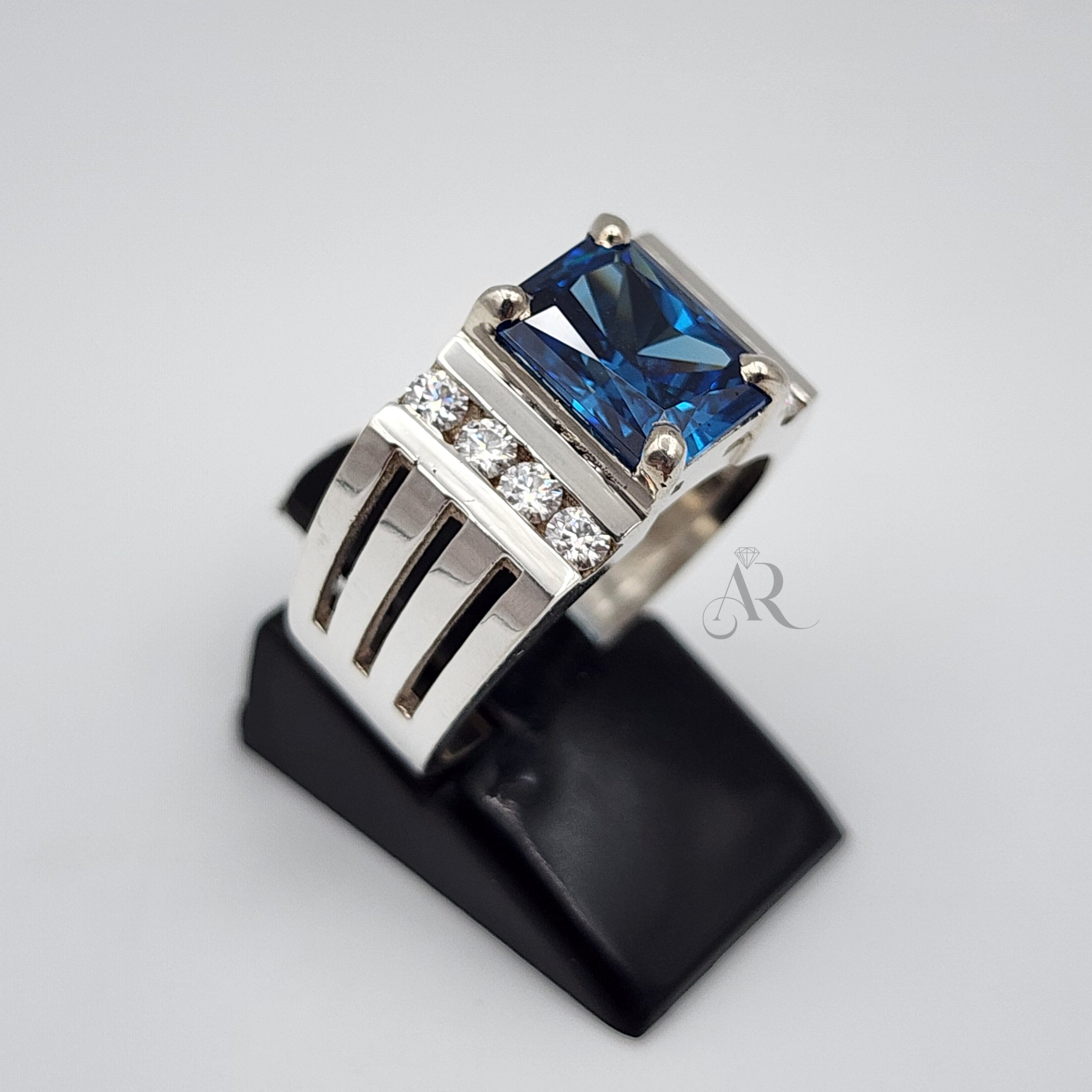 Titan Frost – Men's Handcrafted Blue Ice Zirconia &amp; Moissanite Ring | Al-Riaz Jewellers - Al-Riaz Jewellers