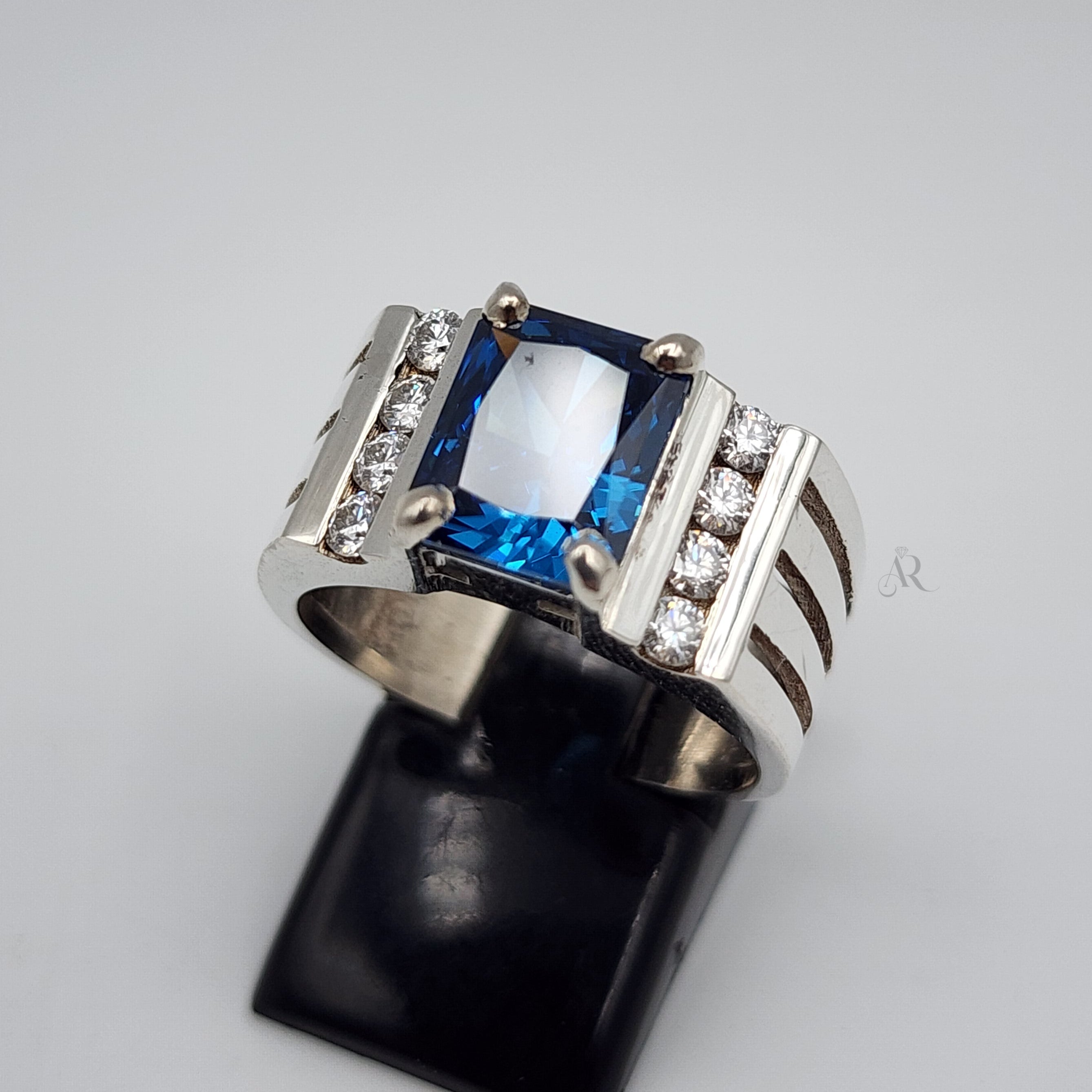 Titan Frost – Men's Handcrafted Blue Ice Zirconia & Moissanite Men's Ring | Al-Riaz Jewellers Al-Riaz Jewellers